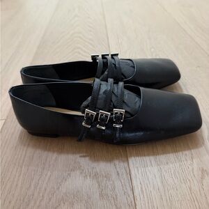 &other stories Black Square-Toe Flats with Buckle Straps never worn!